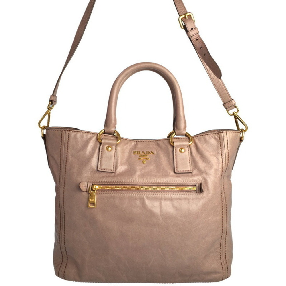 Prada Vitello Shine Leather 2Way Tote Shoulder Bag Pink